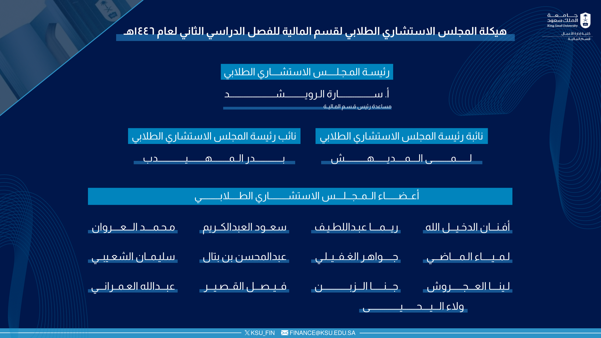 هيكلة المجلس الإستشاري الطلابي للفصل الدراسي الثاني للعام 1446هـ